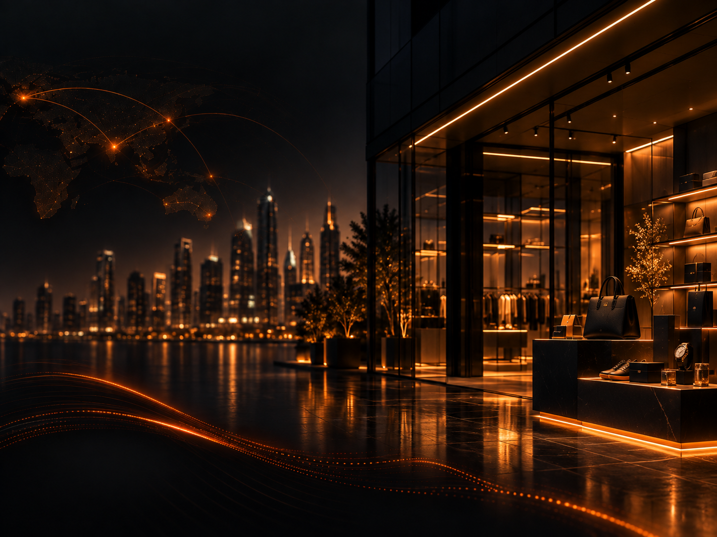 Premium retail store overlooking a city